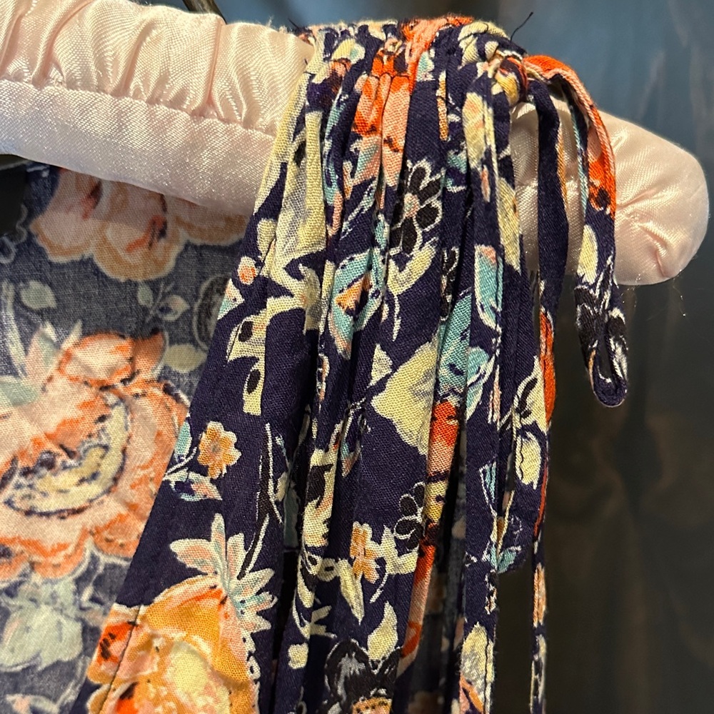 Lulu's Navy Maxi Dress with Orange & Cream Floral Print - Picture 3 of 4